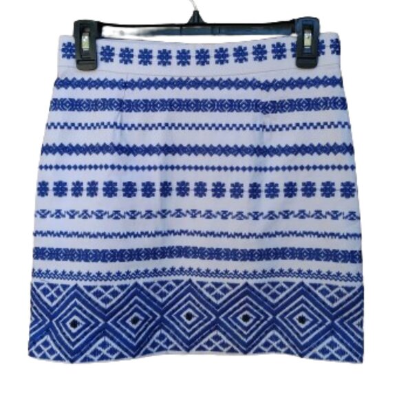 Sam Edelman White Mini Skirt Blue Embroidered Print Beading Short - Picture 2 of 12